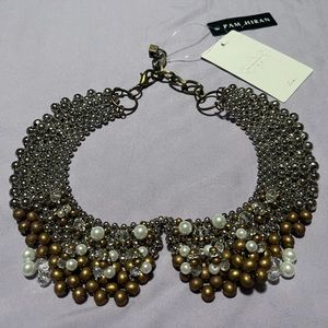 Pam Hiran Anthropologie Peter Pan Collar Big Beaded Necklace Mixed Metals